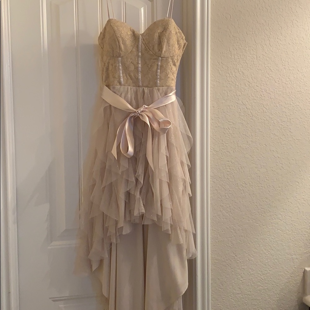 Gold glittery hi-lo dress